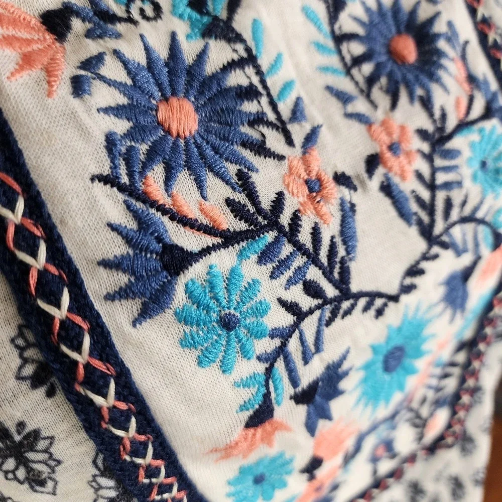 JOLT Size Medium Blue Floral Boho Beach Square Neck Pleated Strappy Tank Top EUC - Picture 6 of 10